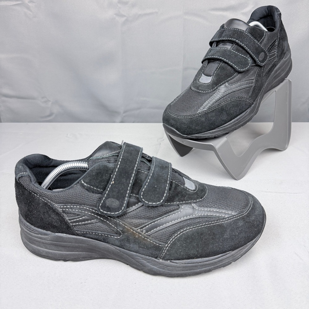 SAS VTO Mens 11 M Black Suede Mesh Walking Shoes Hook Loop Straps Made in USA